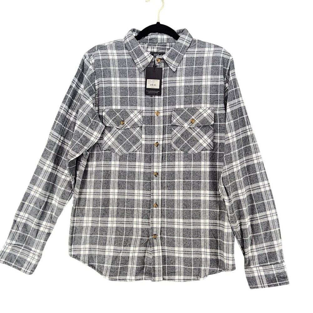 PX Shirt Mens Medium Gray Plaid Long Sleeve Button Up *NWT*